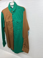 New Men’s Cowboy Threads Green Brown Long Sleeve Button Up Shirt Medium K-61