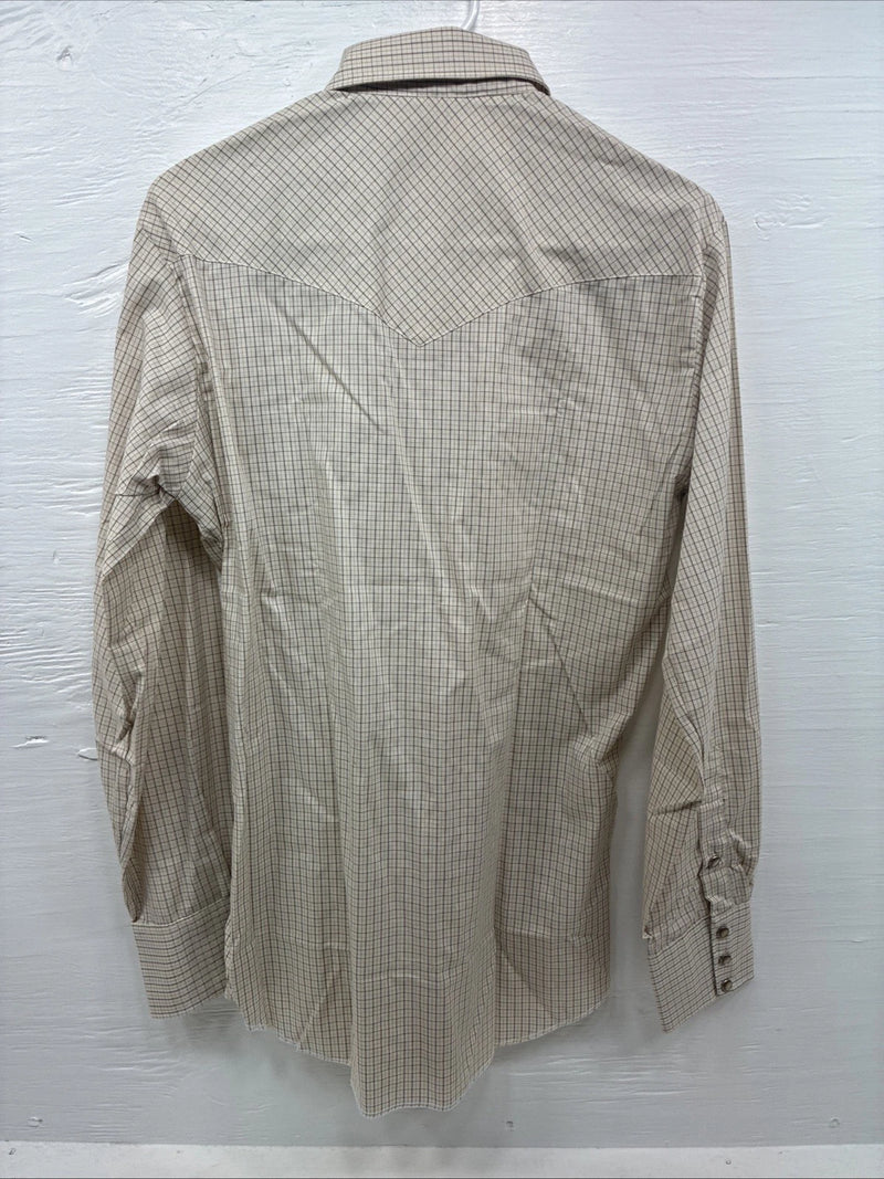 New Men’s Circle S Tan Plaid Long Sleeve Pearl Snap 15 X 34 Medium K-80