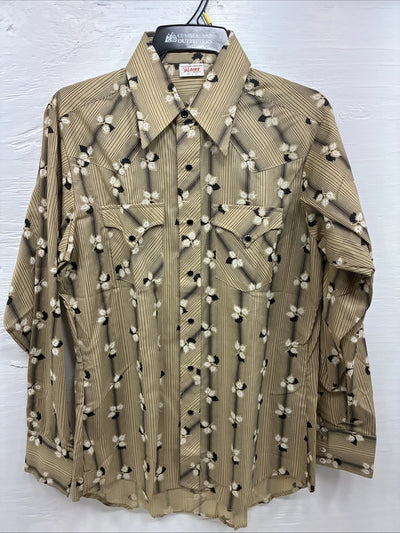 New Men’s ELY Plains Multicolor Leaf Design Long Sleeve Pearl Snap 16 Large Q-56