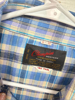 New Men’s Champion Western Purple Plaid Long Sleeve Peal Snap 15 Medium M-44