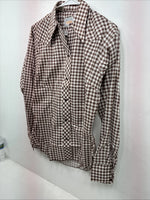 New Women’s Karman Brown Checkered Long Sleeve Pearl Snap Size 38 II-88