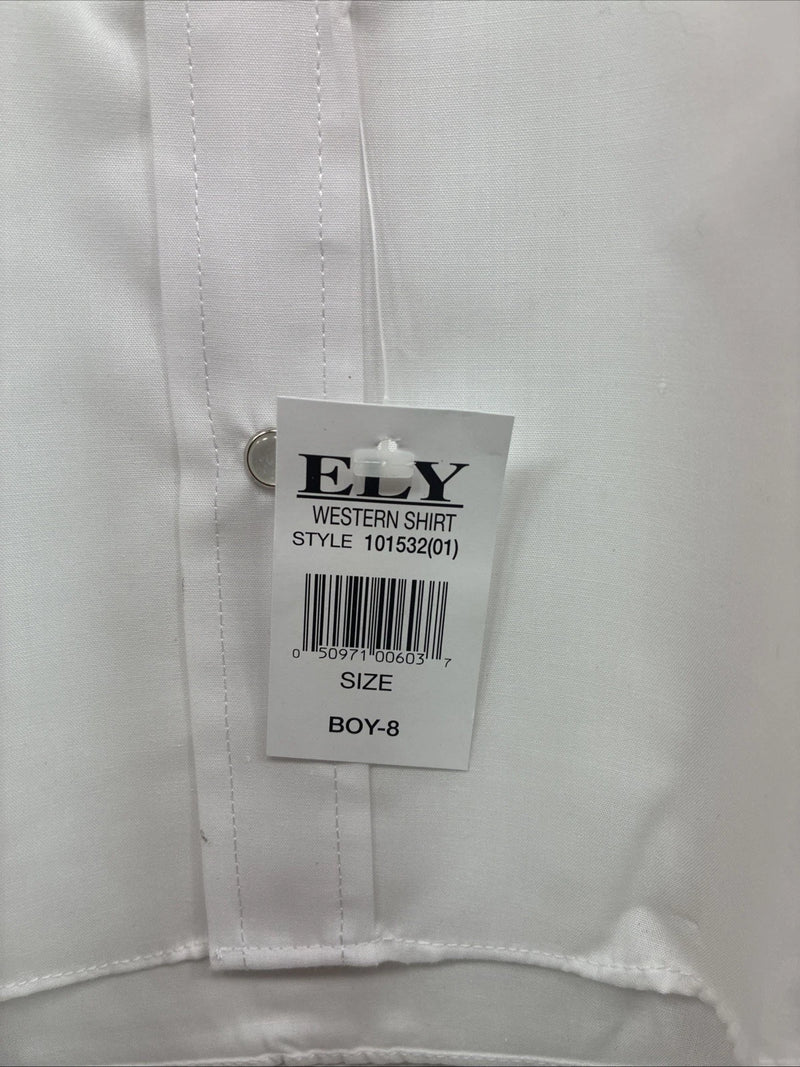 New Boys ELY Cattleman White Long Sleeve Pealr Snap Size 8 DD-49