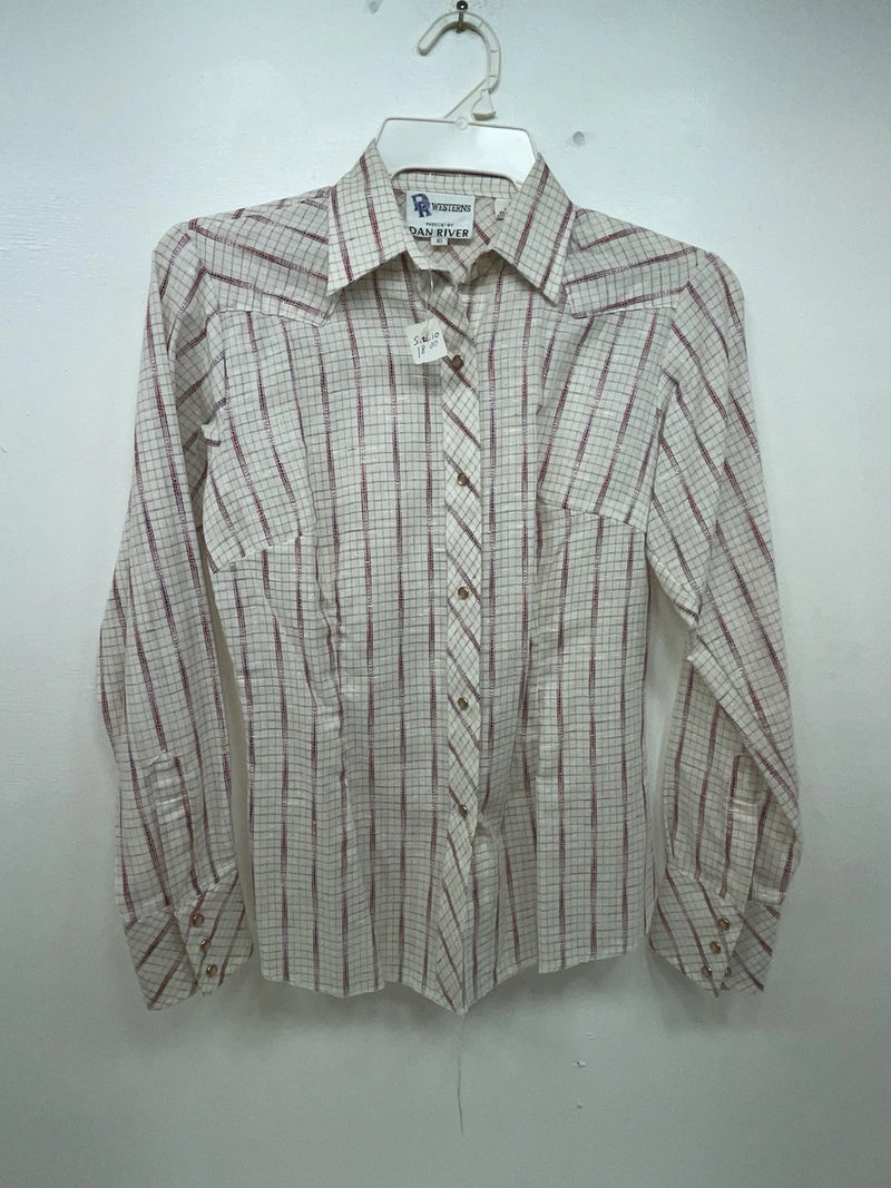 New Women’s White Striped DR Westerns Long Sleeve Button Up Shirt 3B-86