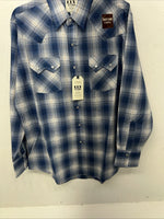 New Men’s Blue Paid ELY Cattleman Long Sleeve Pearl Snap Shirt. Large P-54