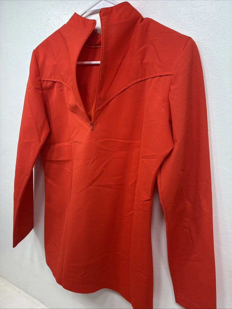 New H Bar C Orange Long Sleeve Half Zip Up Shirt Size Small TT-49