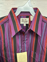 New Men’s ELY Cattleman Purple Stripe Long Sleeve Pearl Snap 15.5 Medium AA-112