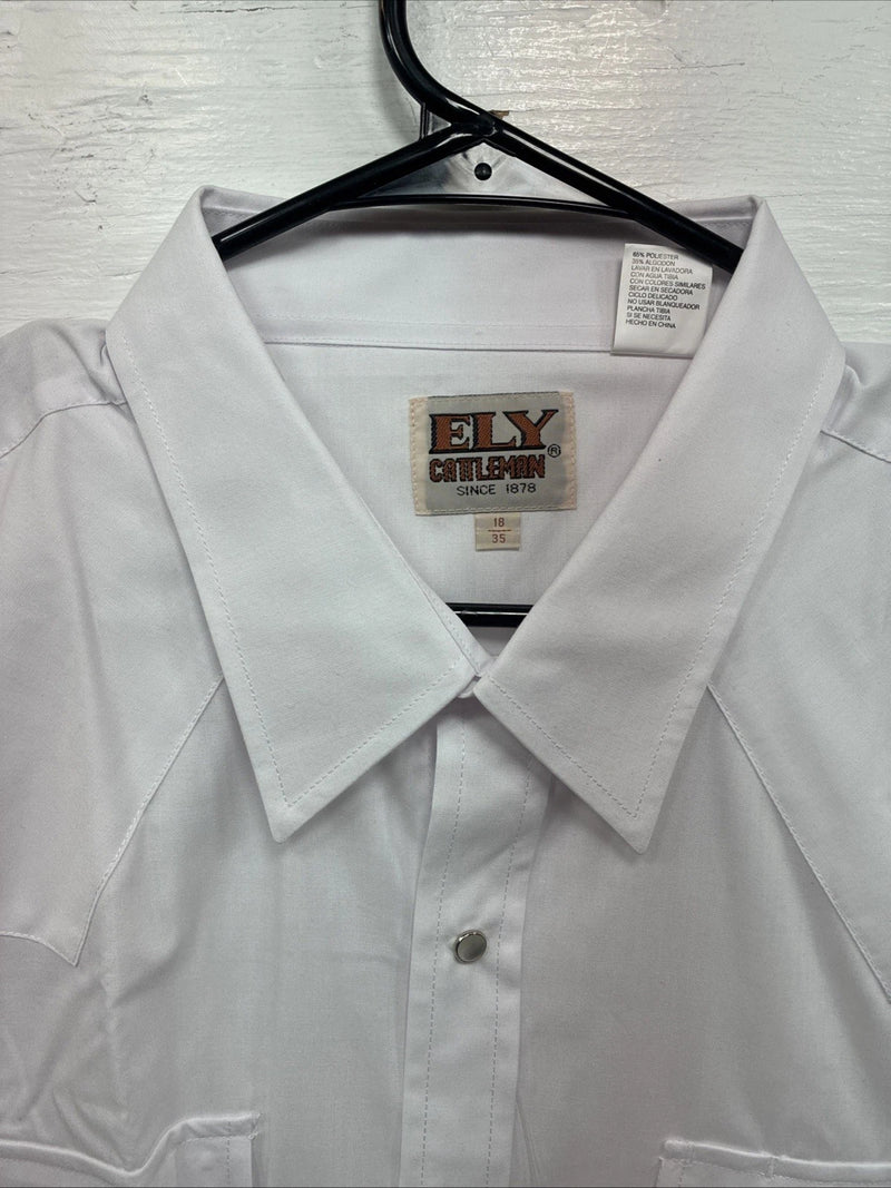 New Men’s ELY Cattleman White Western Long Sleeve Pearl Snap 18 X 35 2XL T-49