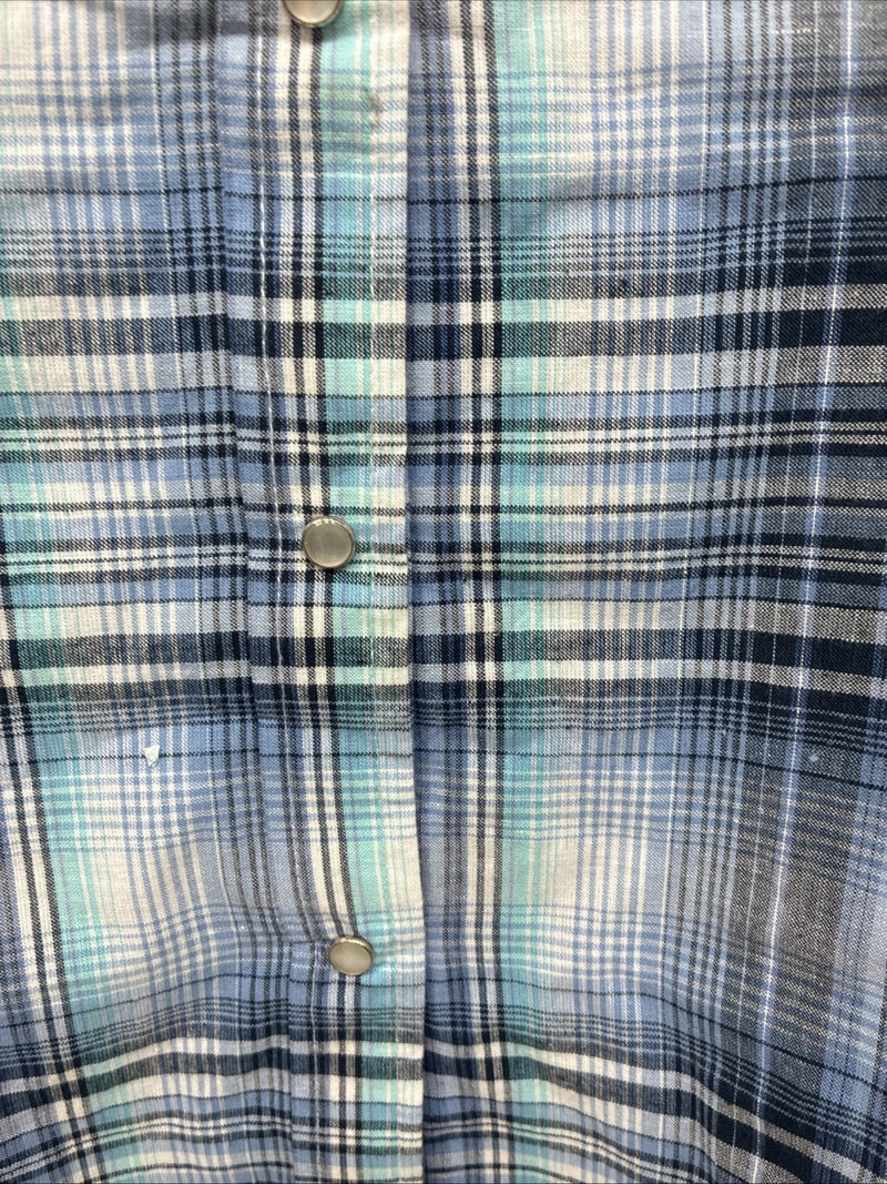 New Women’s Cumberland Blue Purple Plaid Long Sleeve Pearl Snap Size 1X TT-114