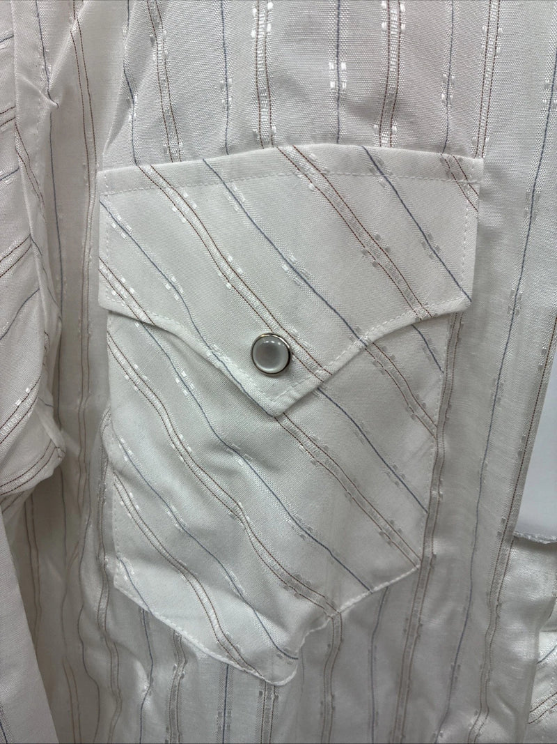 New Men’s White Horse White Stripe Long Sleeve Pearl Snap Large AA-77