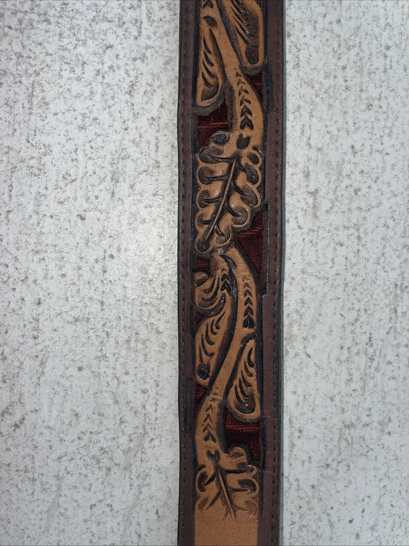New Brown Genuine Leather Longhorn Tooled 30” Belt #82837 Z-13