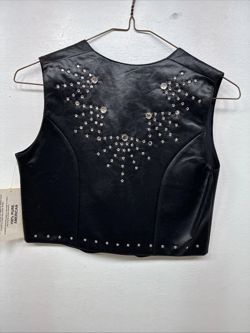 New Women’s 1848 RanchWear Black Rhinestone Sleeveless Vest Zip Up Medium YY-39