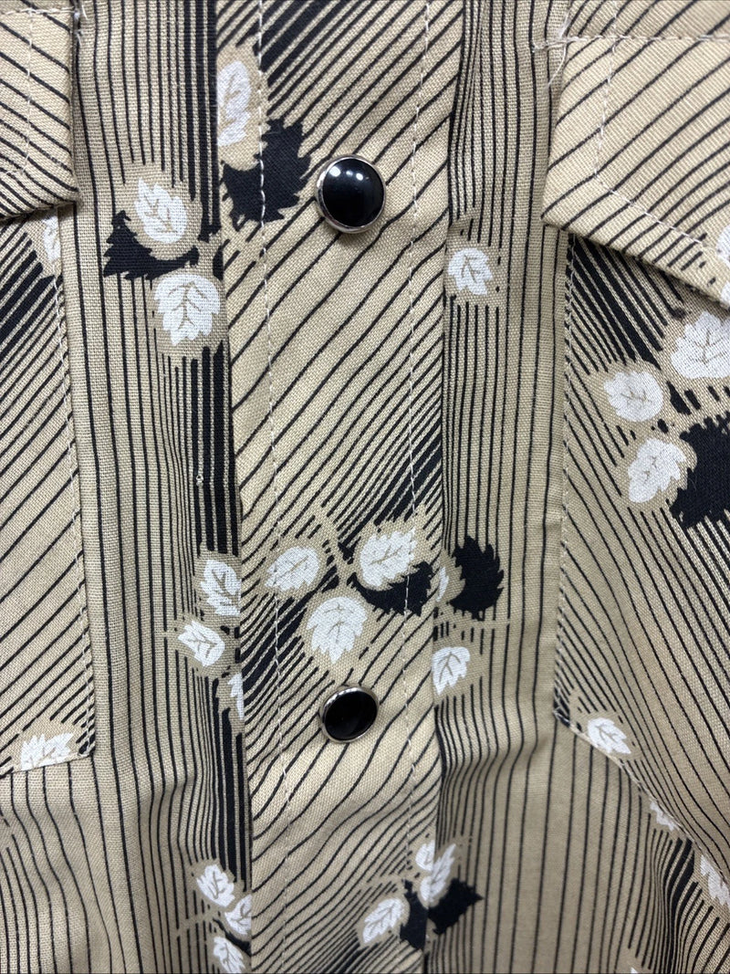 New Men’s ELY Plains Tan Black Floral Long Sleeve Pearl Snap 16 X 36 Large X-64