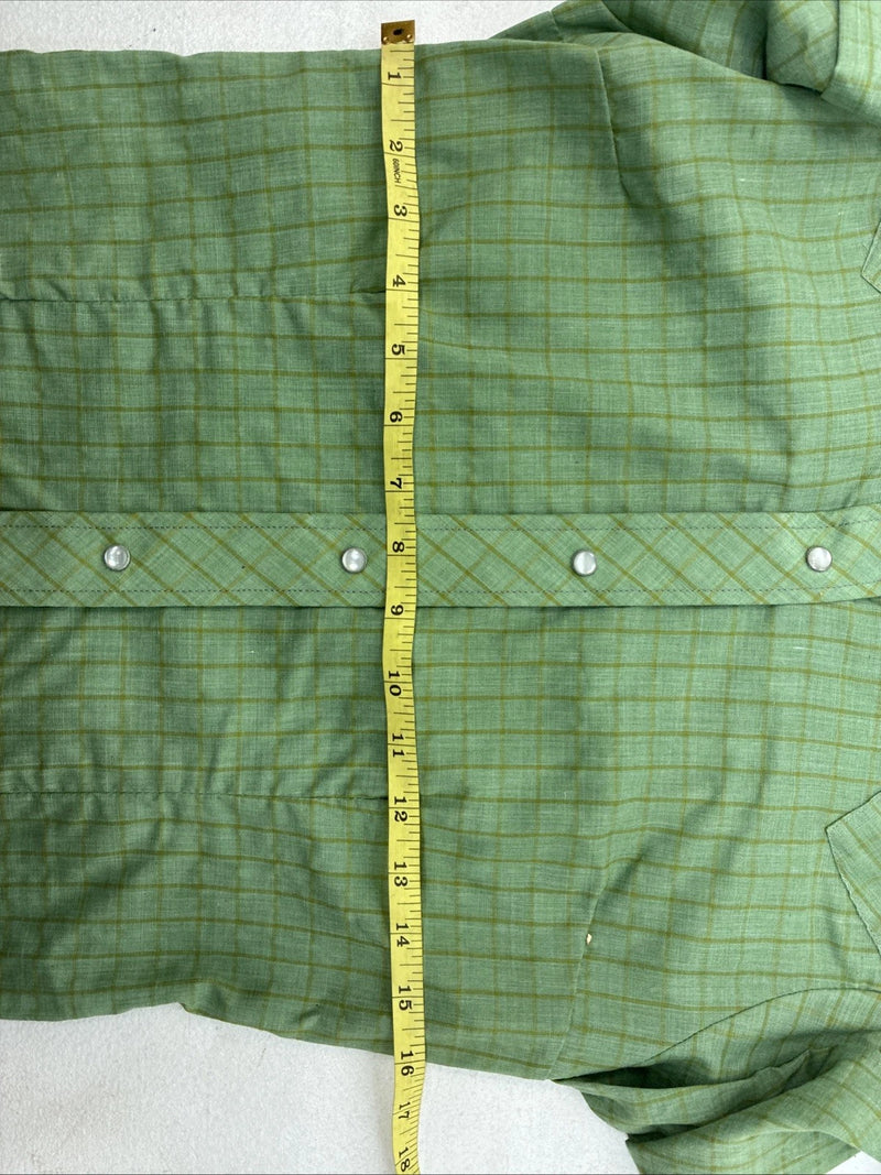 New Men’s Panhandle Slim Green Plaid Long Sleeve Pearl Snap Size 12 KK-61