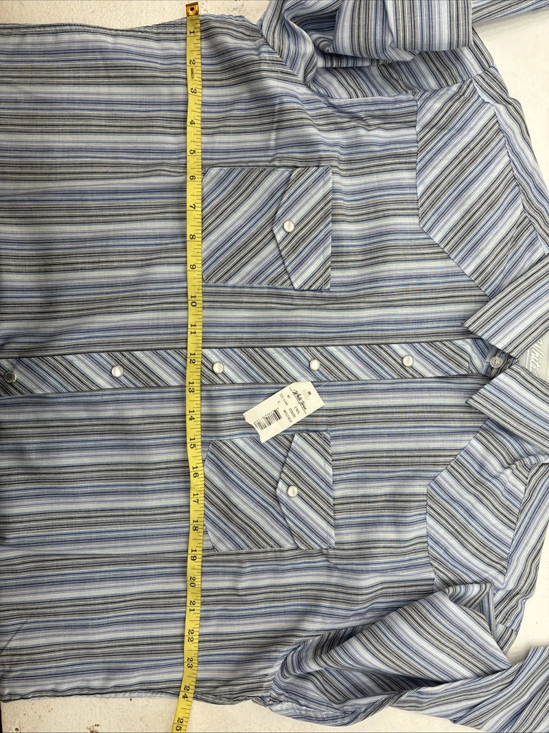 New Women’s White Horse Blue Stripe Long Sleeve Pearl Snap Large YY-124