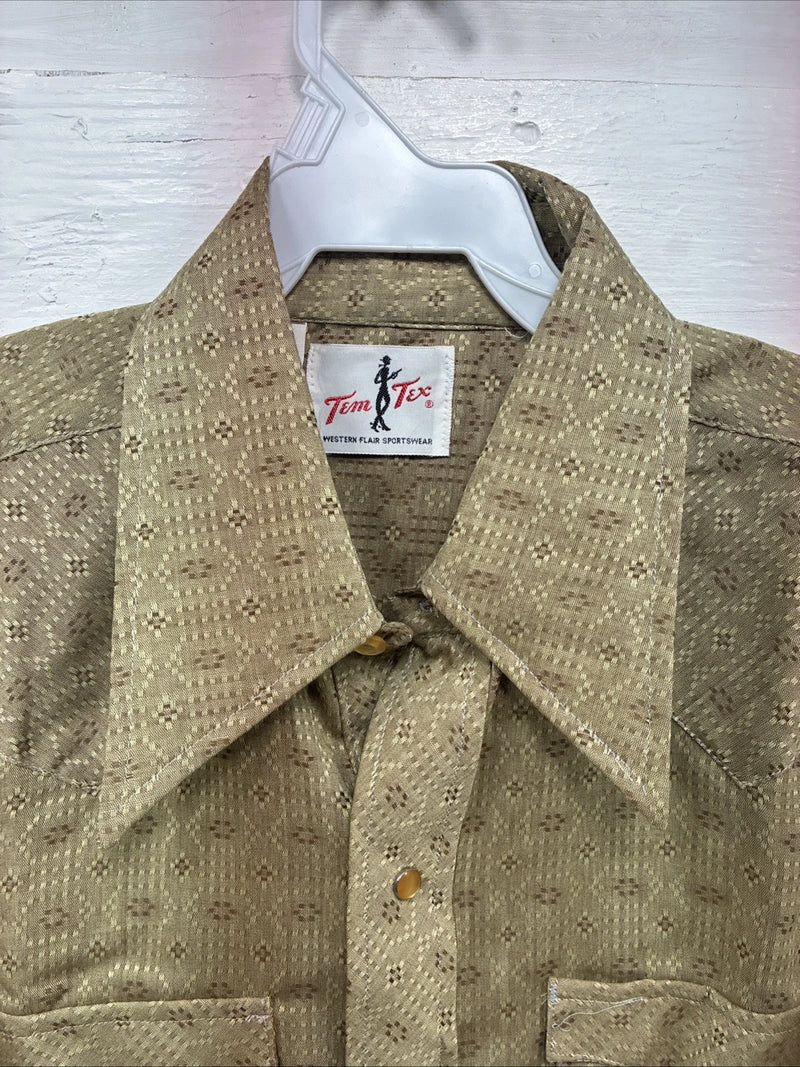 New Men’s Tem Tex Green Designed Long Sleeve Pearl Snap 15.5 Medium X-13