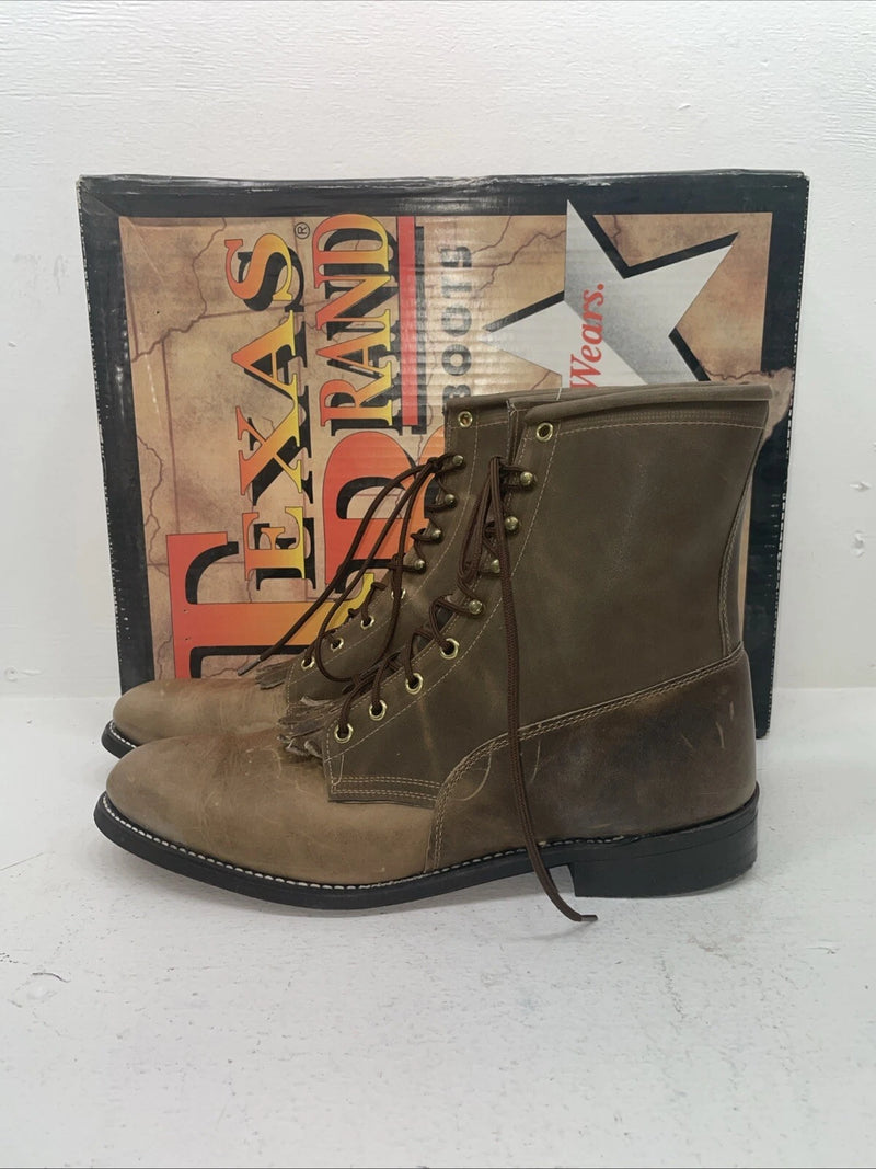 New Men’s Brown Lace Up Texas Brand Cowboy Boots. 8854 12 D. 9-58