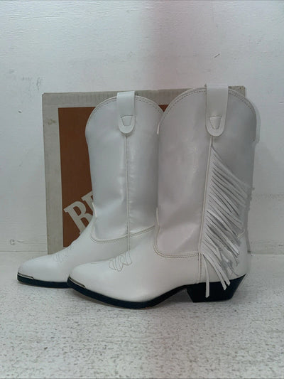 New Kids White With Fringe Bronco Cowboy Boots. C 1877 13 D. 23-43
