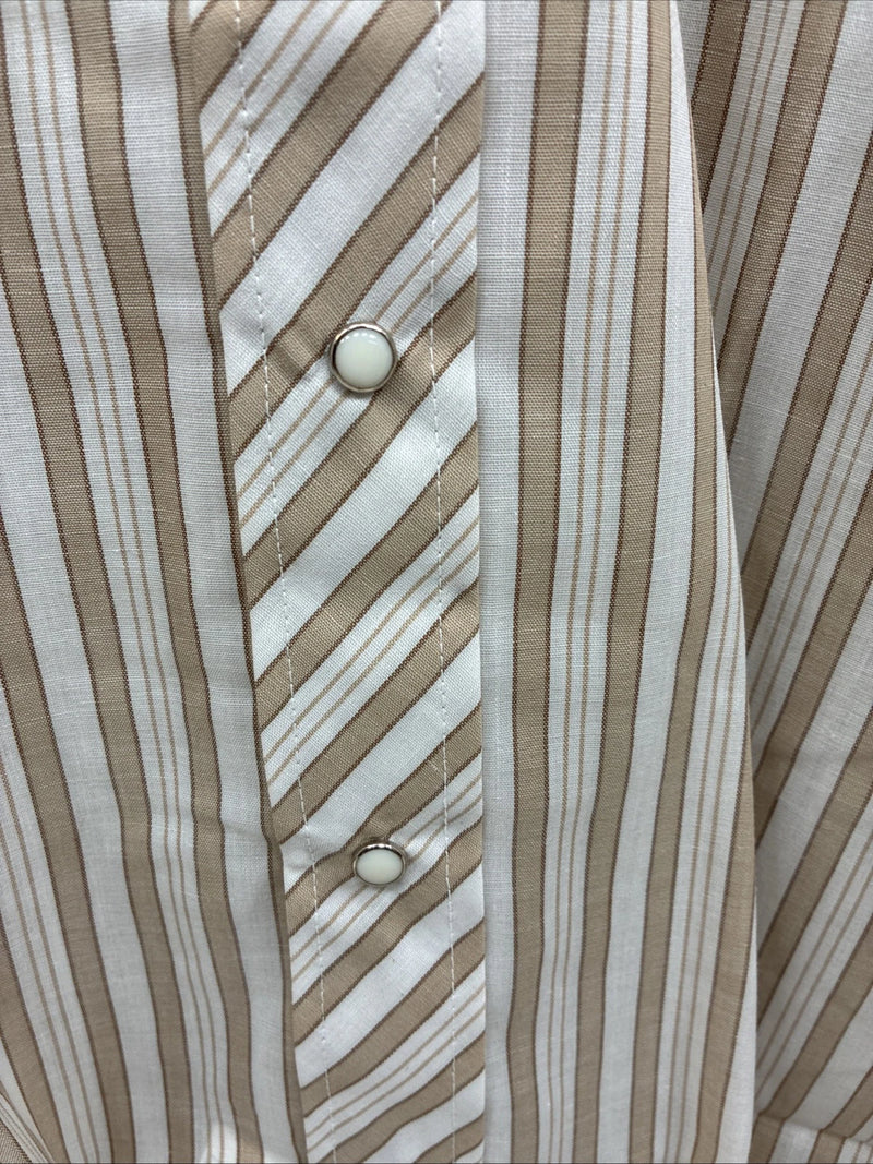New Men’s Tem Tex Tan White Stripe Long Sleeve Pearl Snap Medium E-74