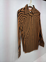 New Women’s H Bar C Orange Black Stripe Long Sleeve Pearl Snap Size 34 LL-103