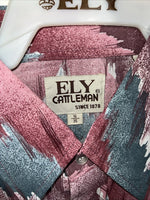 New Mens Pink Blue ELY Cattleman Long Sleeve Pearl Snap Shirt. 16x35 L P-64