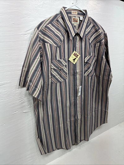 New Men’s ELY Cattleman Multicolor Stripe Short Sleeve Pearl Snap XLT R-67