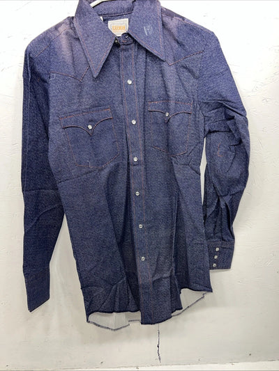New Men’s Denim Karman Pearl Snap Long Sleeve Shirt 14.5x33 Small P-23