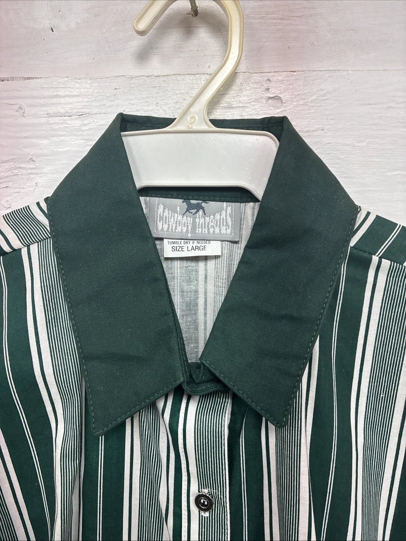 New Men’s Cowboy Threads Green Stripe Short Sleeve Button Up Large DD-43