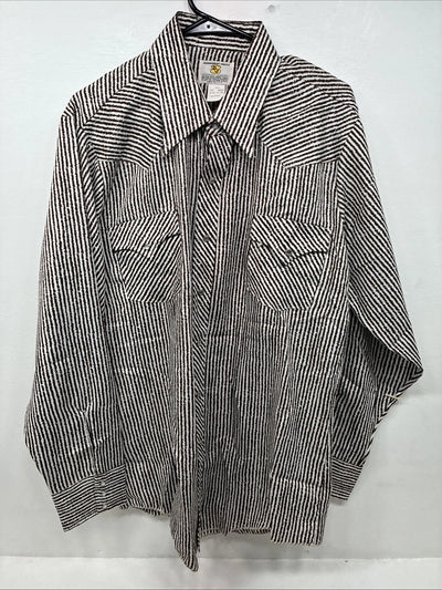 New Women’s Dickson Jenkins Brown Stripe Long Sleeve Pearl Snap Size 17 XL II-37