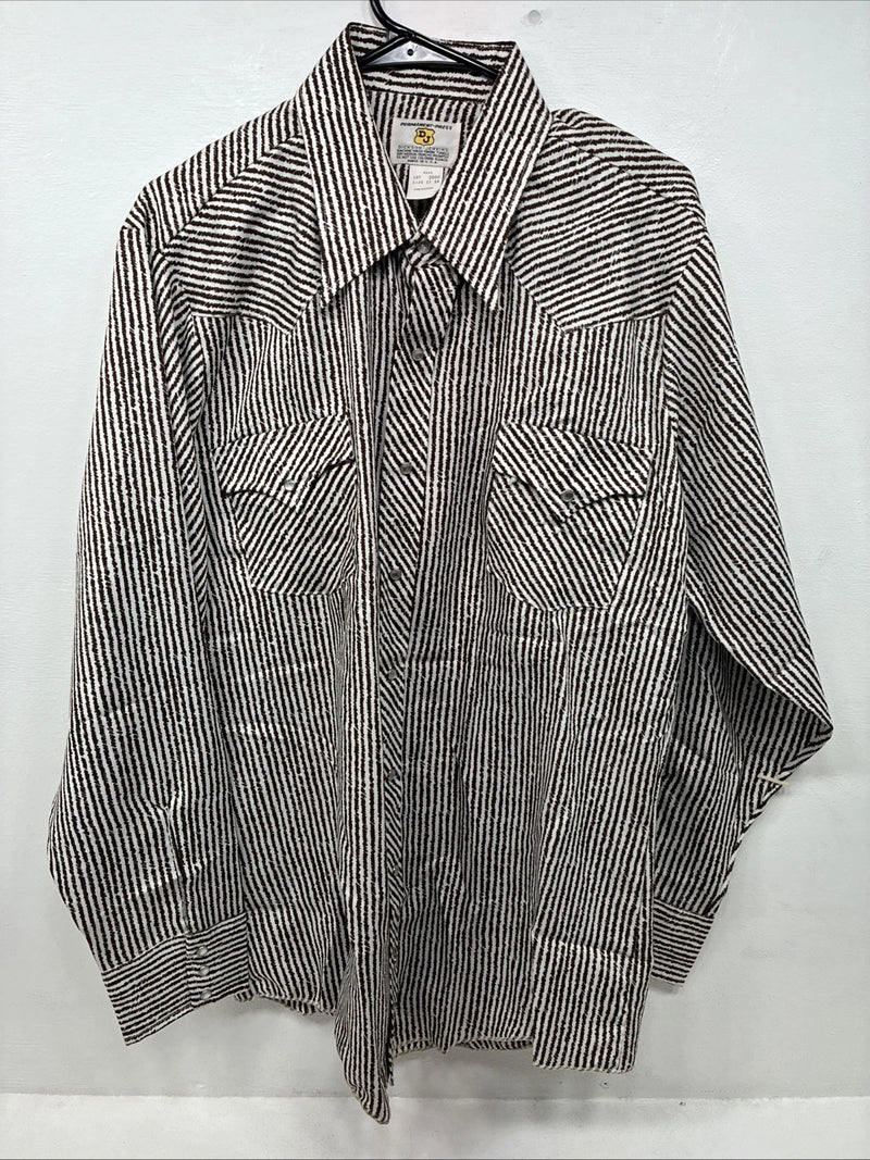 New Women’s Dickson Jenkins Brown Stripe Long Sleeve Pearl Snap Size 17 XL II-37