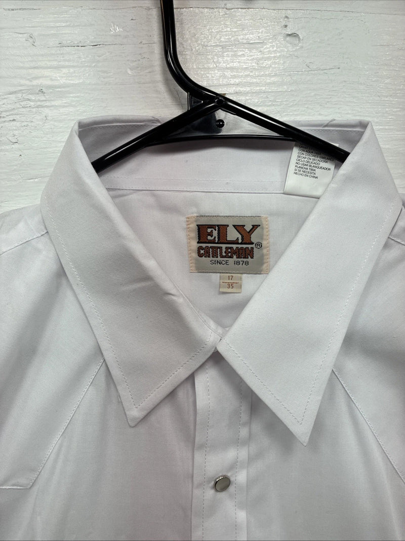 New Men’s ELY Cattleman Western White Long Sleeve Pearl Snap 17 X 35 XL V-46