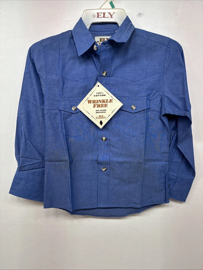 New Kids ELY Cattleman Blue Long Sleeve Button Up Small DD-134