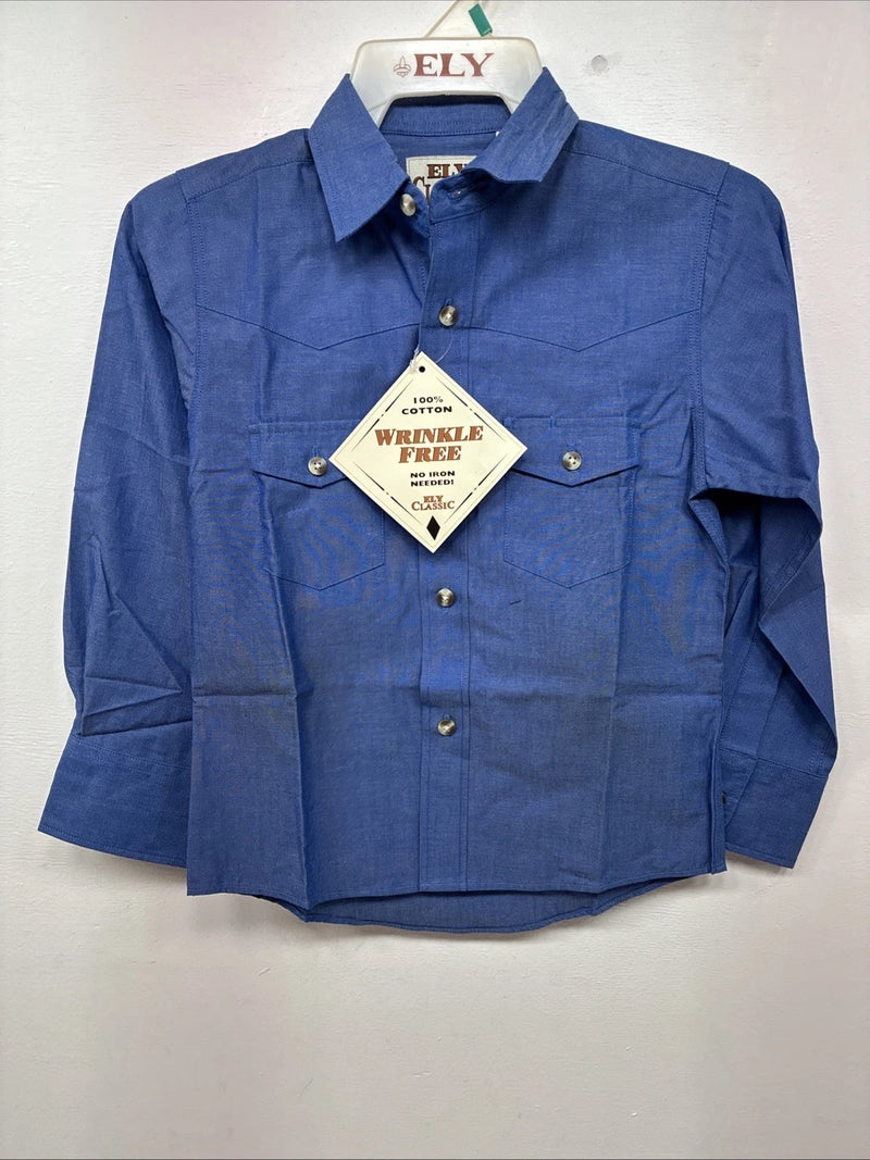 New Kids ELY Cattleman Blue Long Sleeve Button Up Small DD-134