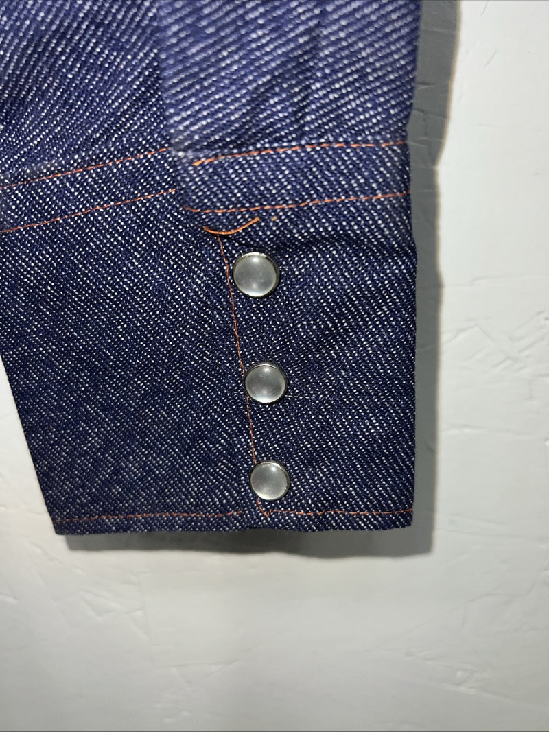 New Men’s Karman Western Wear Denim Pearl Snap Shirt. 14.5 x 32 Small A-169