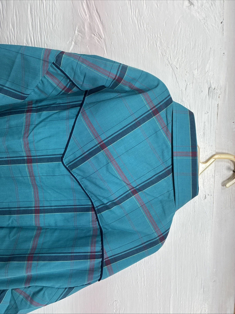 New Men’s ELY Diamond Blue Plaid Long Sleeve Pearl Snap Large CC-40