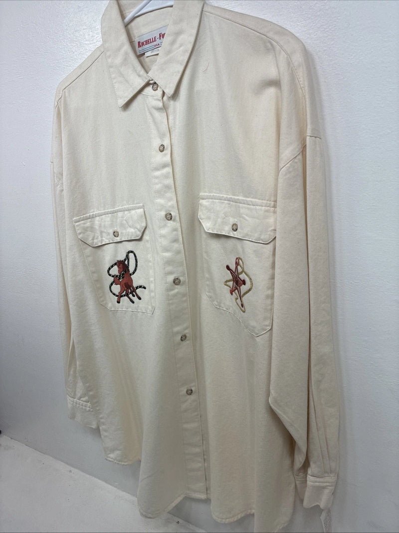 New Women’s Rochelle Forest Yellow Design Long Sleeve Button Up Medium MM-64