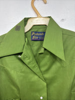 New Women’s Panhandle Slim Green Short Sleeve Pearl Snap Size 12 KK-90
