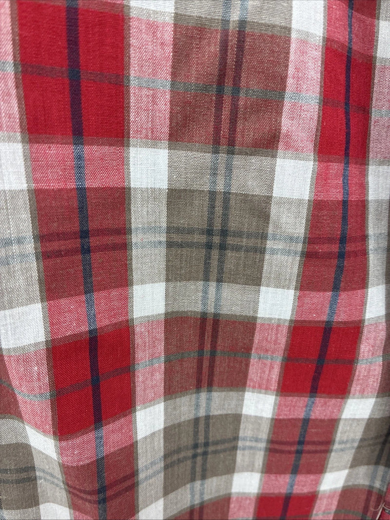 New Men’s ELY Plains Red Brown Plaid Long Sleeve Pearl Snap 16.5 Large M-66