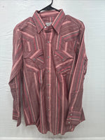 New Men’s H Bar C Pink Stripe Long Sleeve Pearl Snap 15.5 X 34 Medium T-75