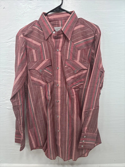 New Men’s H Bar C Pink Stripe Long Sleeve Pearl Snap 15.5 X 34 Medium T-75