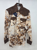 New Women’s Western Trends Brown Design Long Sleeve Pearl Snap Small MM-63