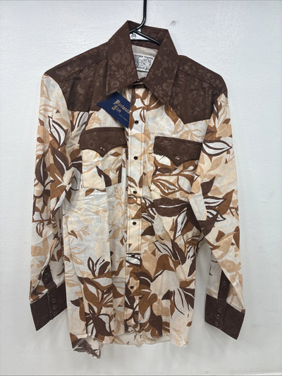 New Women’s Western Trends Brown Design Long Sleeve Pearl Snap Small MM-63