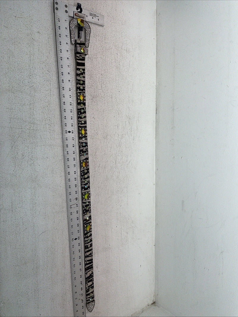 New Black And White Genuine Leather Nocona Rainbow Bling M Belt #1330999 Z-10