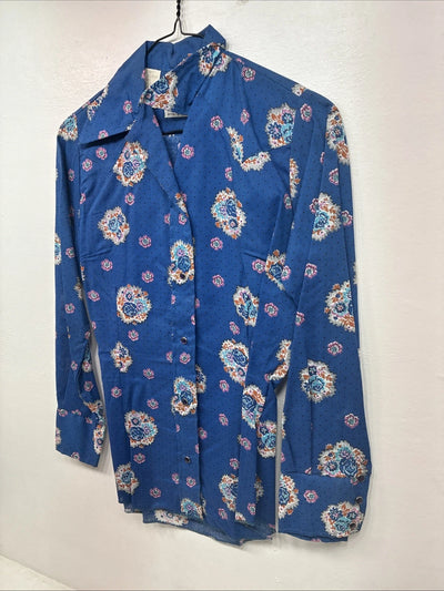 New Women’s Tem Tex Blue Design Long Sleeve Pearl Snap Size 30 KK-25
