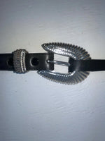 New Black Genuine Leather Double S Silver Pendent Chain 24” Belt #3208001 NN-94
