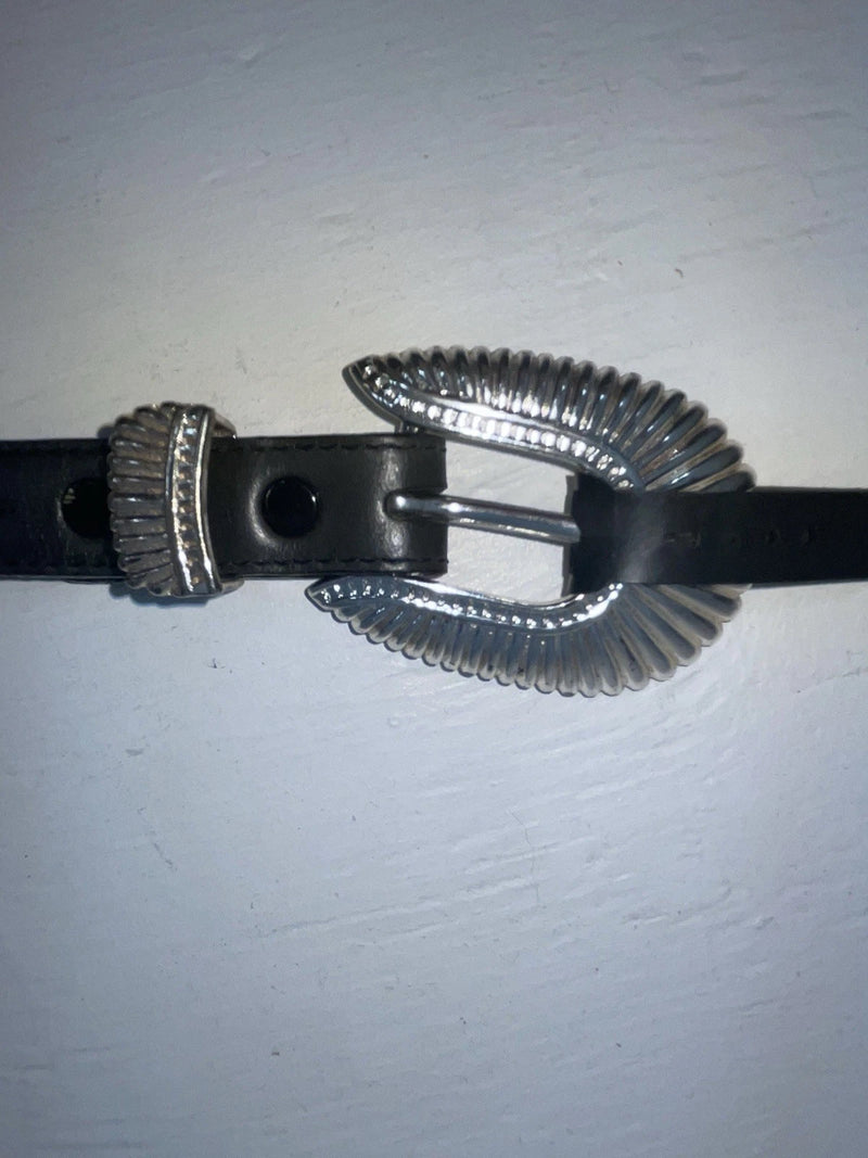 New Black Genuine Leather Double S Silver Pendent Chain 24” Belt #3208001 NN-94