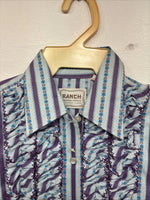 New Women’s Ranch Purple Blue Stripe Long Sleeve Pearl Snap Size 36 MM-19