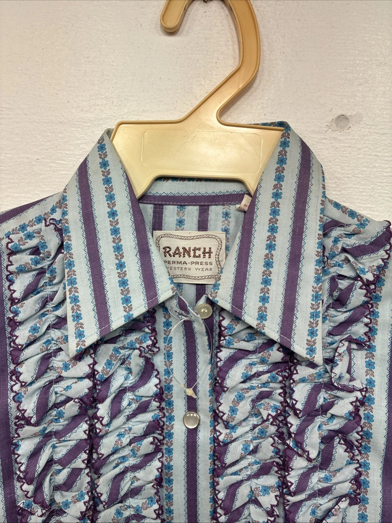 New Women’s Ranch Purple Blue Stripe Long Sleeve Pearl Snap Size 36 MM-19