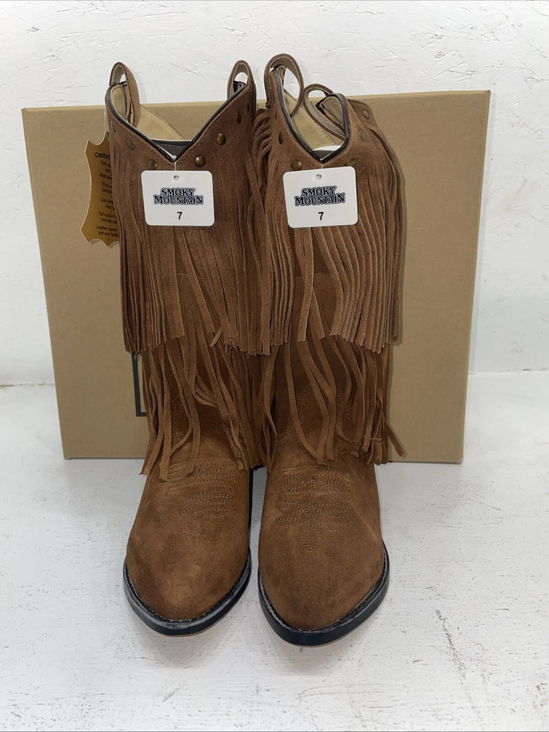 New Women’s Brown Fringe Smoky Mountain Cowboy Boots. 6566 M 7 M. 18-48