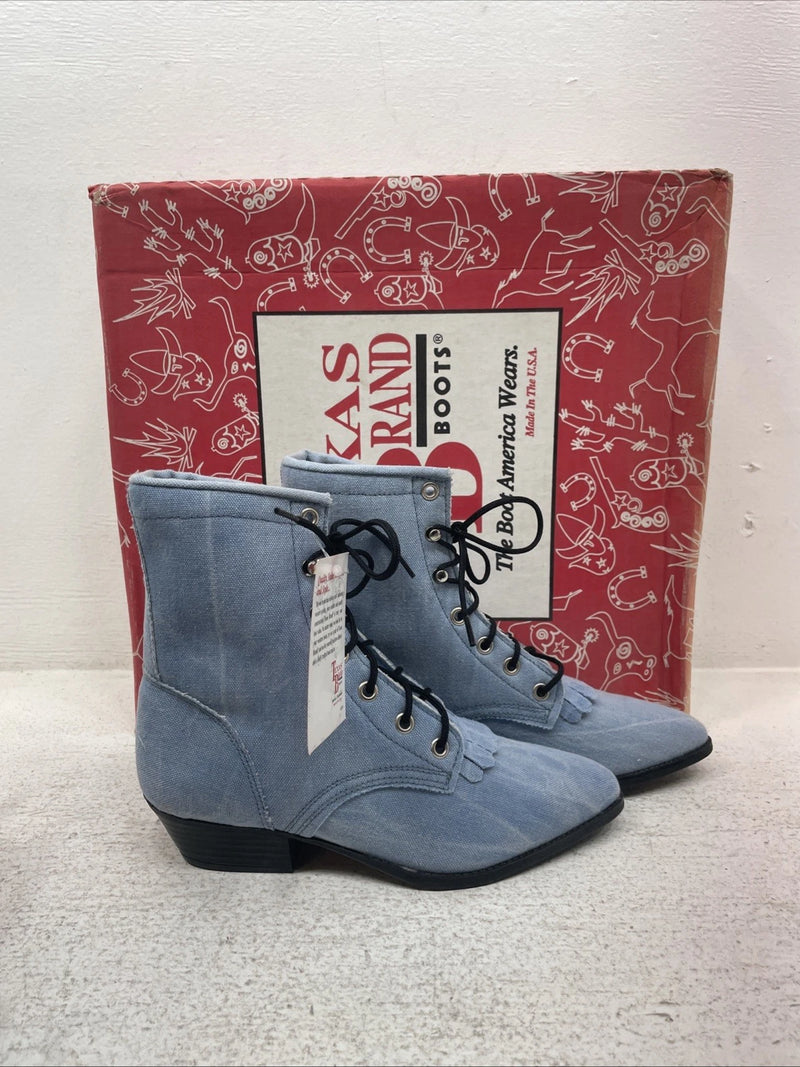New Kids Blue Lace Up Texas Brand Cowboy Boots. C 9169161 3 D. 22-14
