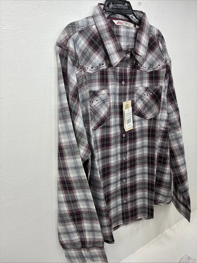 New Women’s Cumberland Purple Plaid Long Sleeve Pearl Snap 3XL GG-33